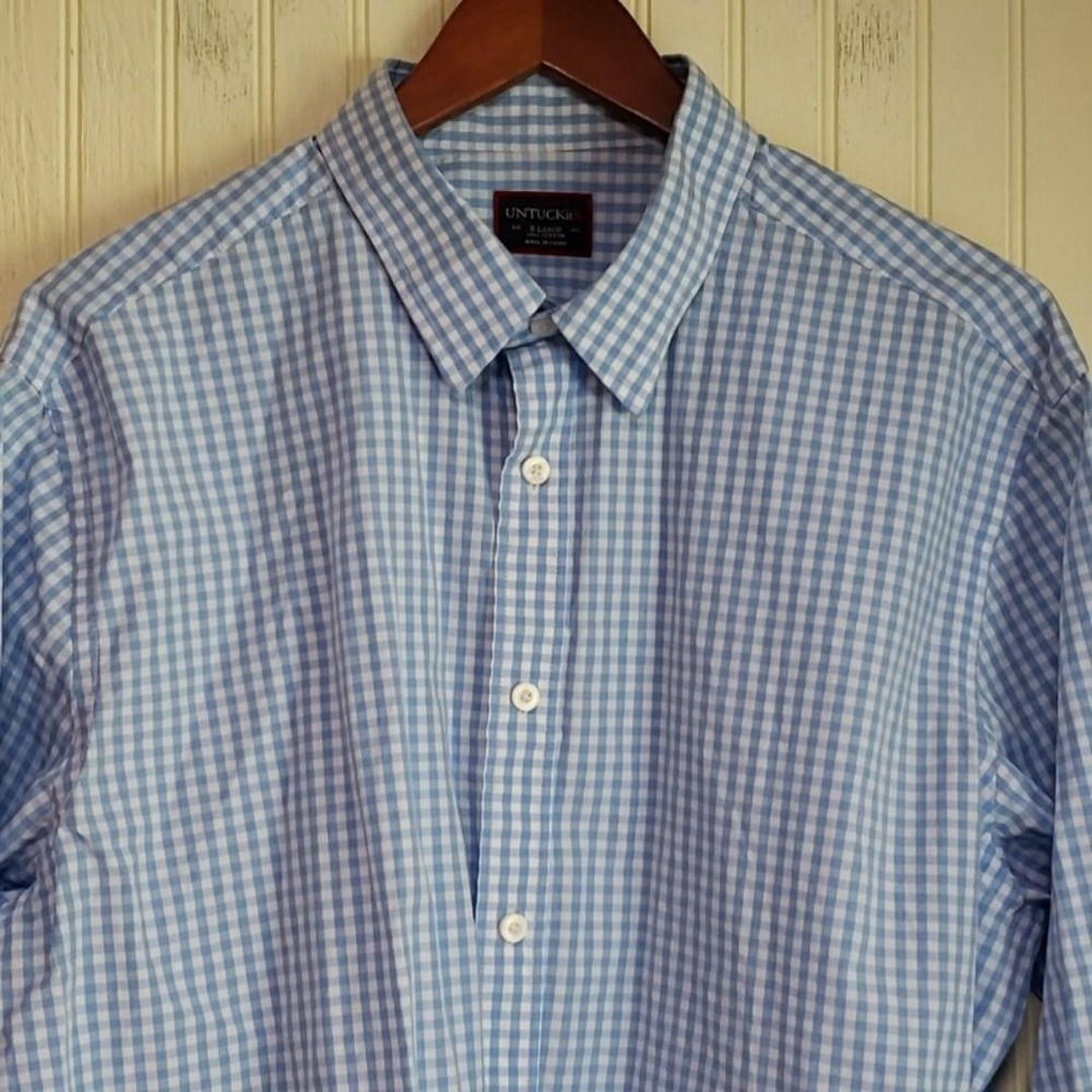 UNTUCKit Shirt Mens XL Blue Gingham Check Long Sleeve Button Up Cotton Casual